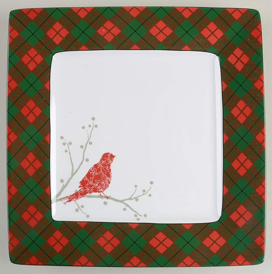 Christmas Birds Argyle Square Salad/Dessert Plate by 222 Fifth (PTS)-1