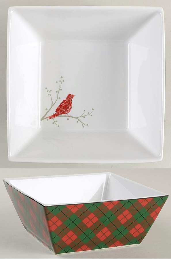 Christmas Birds Argyle Square Soup/Cereal Bowl by 222 Fifth (PTS)-1