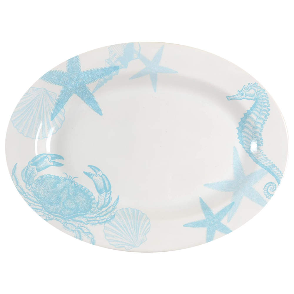 Coastal Life Blue 14" Oval Serving Platter by 222 Fifth (PTS)-1