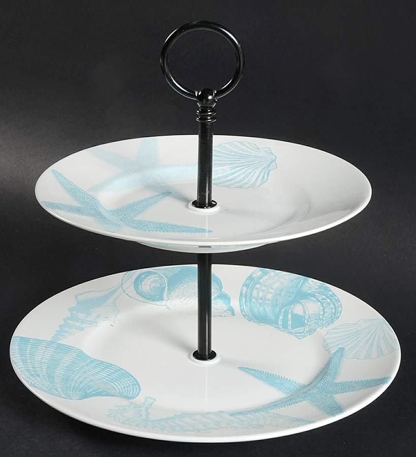 Coastal Life Blue 2 Tiered Serving Tray (Dinner & Salad Plate) by 222 Fifth (PTS)-1