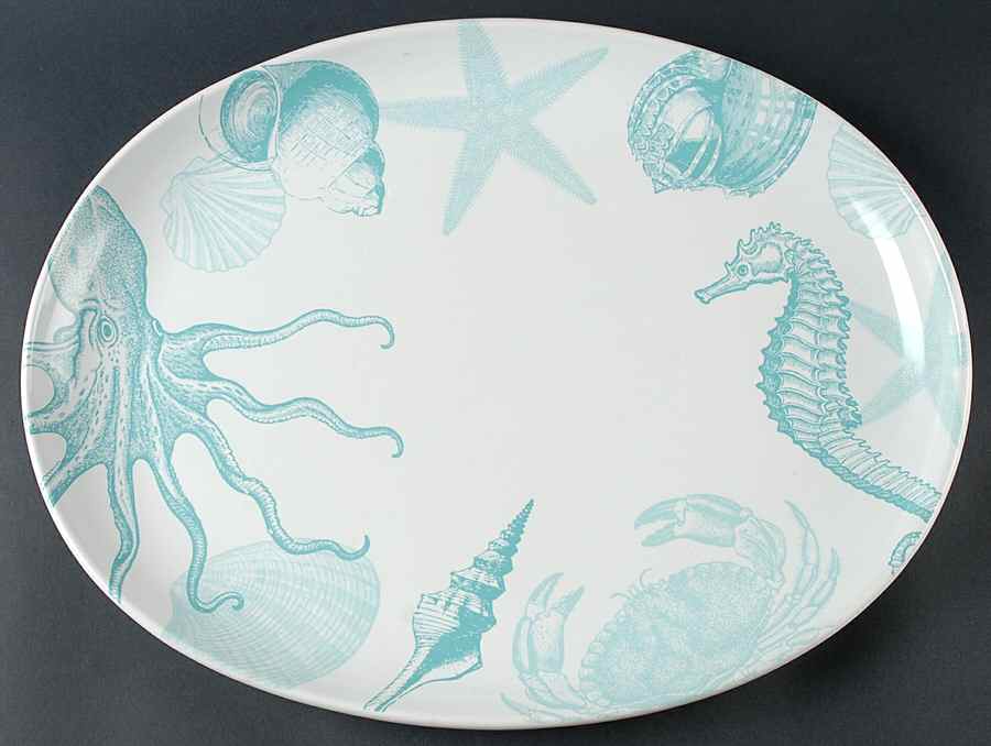Coastal Life Blue 18" Oval Serving Platter by 222 Fifth (PTS)-1