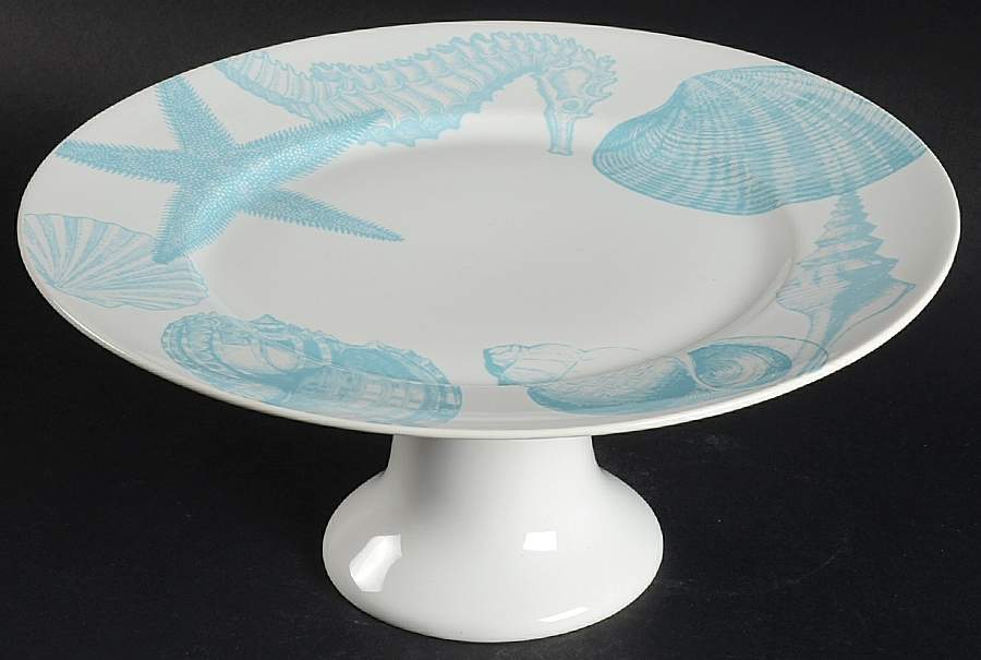Coastal Life Blue 10" Diameter Pedestal Cake Stand by 222 Fifth (PTS)-1