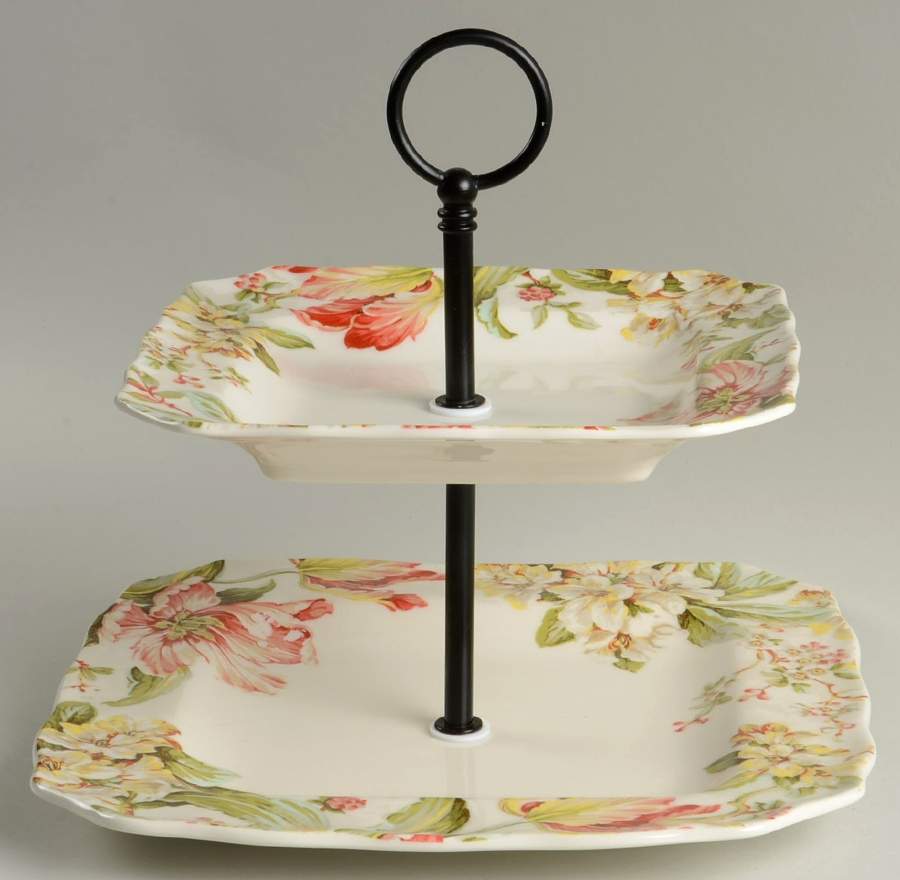 Ellis 2 Tiered Serving Tray (Square Dinner&Salad Plate) by 222 Fifth (PTS)-1