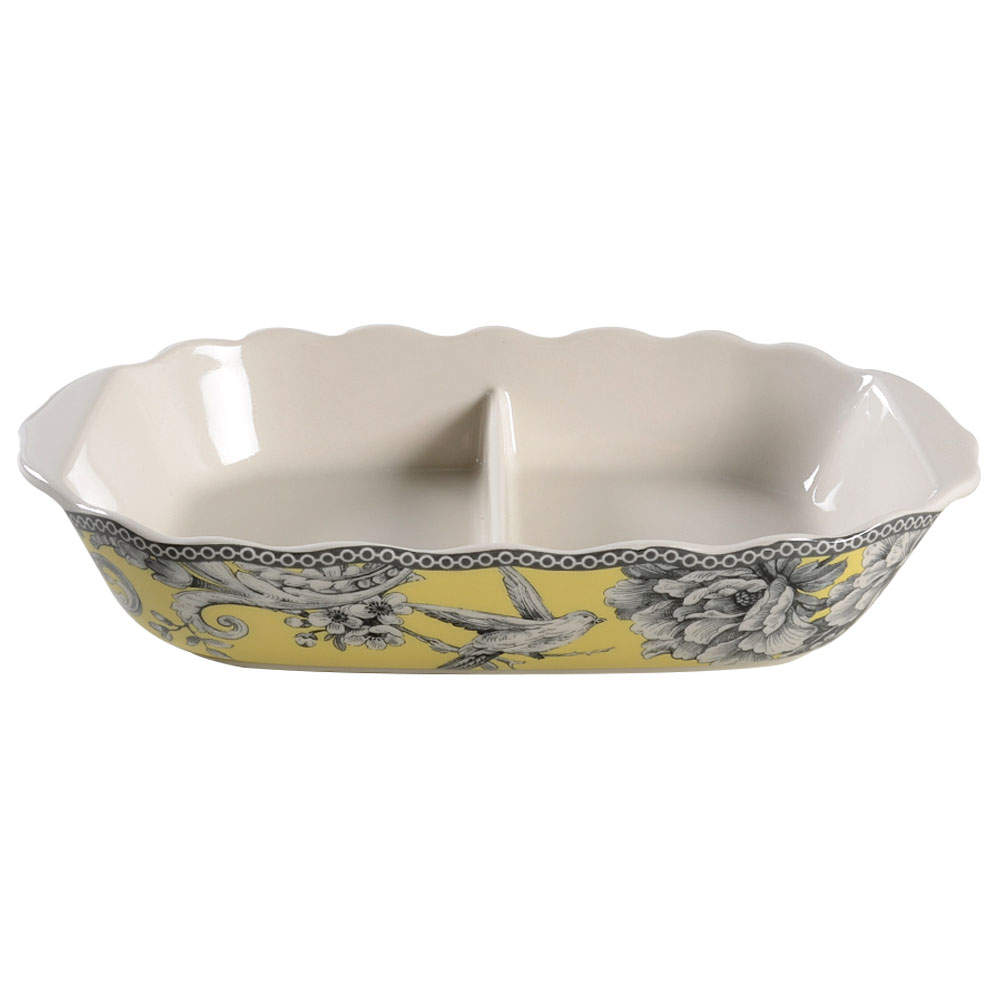 Adelaide Yellow 11" Oval Divided Vegetable Bowl by 222 Fifth (PTS)-1