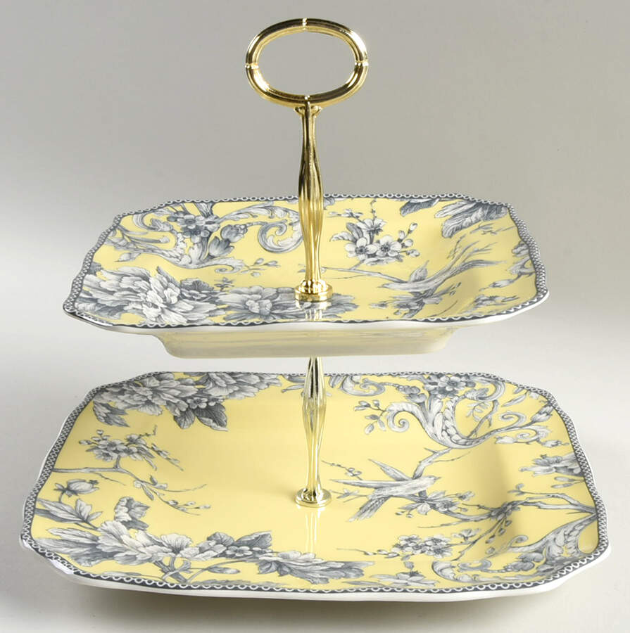 Adelaide Yellow 6 5/8"-10"  2 Tiered Serving Tray (Dp, Sp) HC by 222 Fifth (PTS)-1