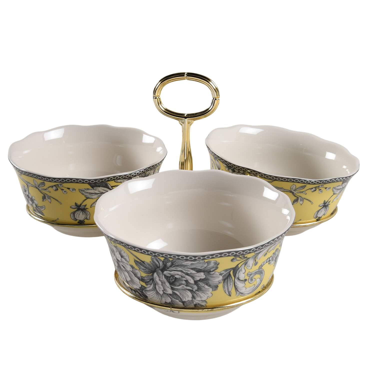 Adelaide Yellow 7" x 12" 3-Part Relish & Metal Stand (CERC) HC by 222 Fifth (PTS)-1