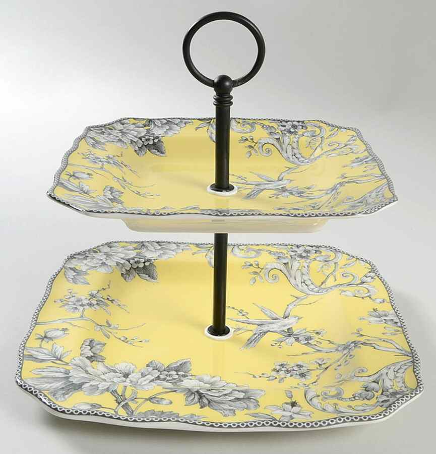 Adelaide Yellow 2 Tiered Serving Tray (Square Dinner&Salad Plate) by 222 Fifth (PTS)-1