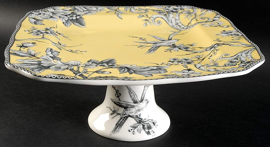 Adelaide Yellow 11" Diameter Square Pedestal Cake Stand by 222 Fifth (PTS)-1