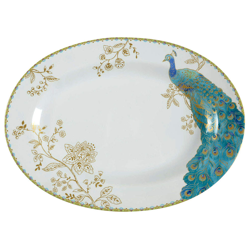 Peacock Garden 14" Oval Serving Platter by 222 Fifth (PTS)-1