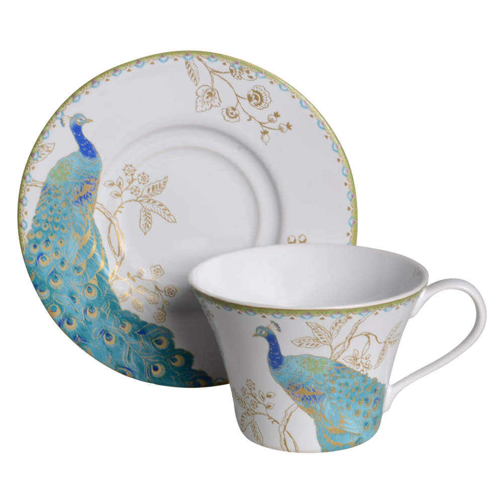 Peacock Garden Flat Cup & Saucer Set by 222 Fifth (PTS)-1