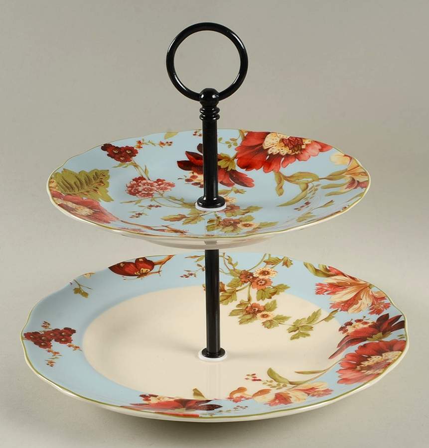 Spring Botanicals 2 Tiered Serving Tray (Dinner & Salad Plate) by 222 Fifth (PTS)-1