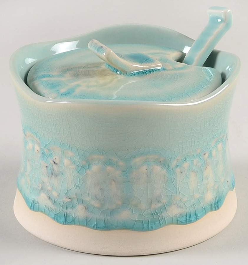 Old Havana Mint Sugar Bowl & Lid W/Spoon by Anthropologie-1