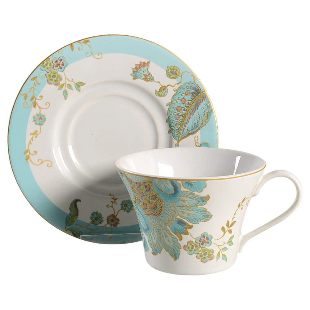 Eliza Spring Blue Flat Cup & Saucer Set by 222 Fifth (PTS)-1