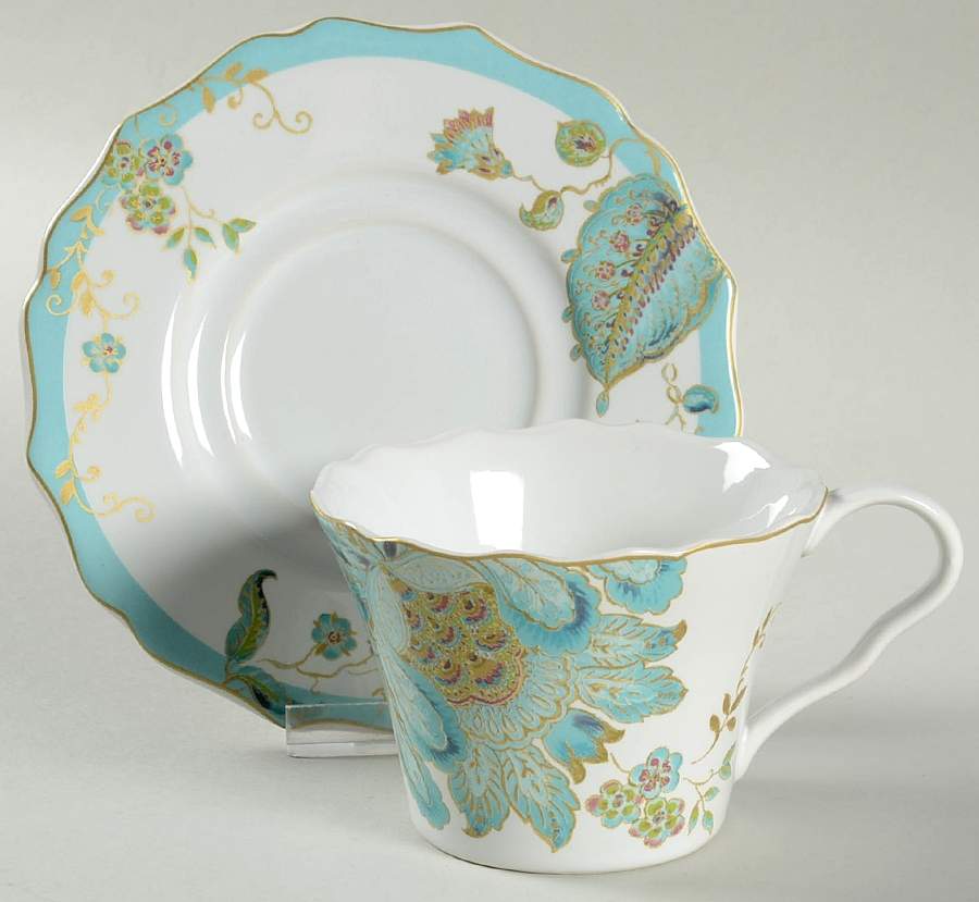 Eliza Spring Blue Flat Cup & Saucer Set by 222 Fifth (PTS)-1