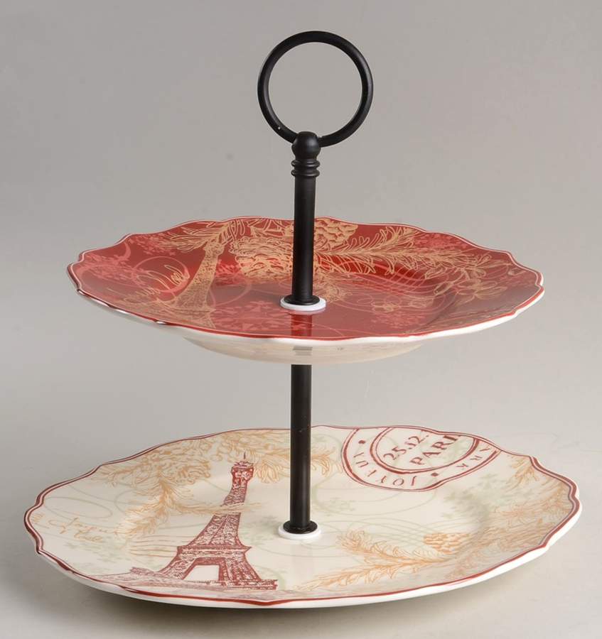 Joyeux Noel 2 Tiered Serving Tray (Dinner & Salad Plate) by 222 Fifth (PTS)-1