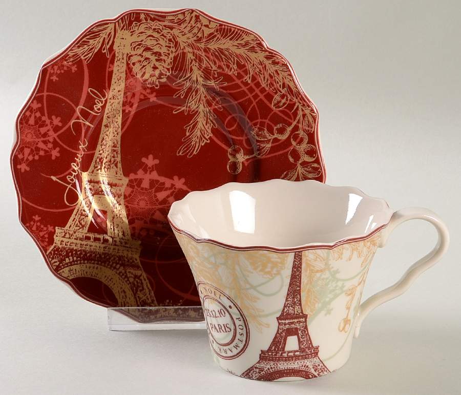 Joyeux Noel Flat Cup & Saucer Set by 222 Fifth (PTS)-1