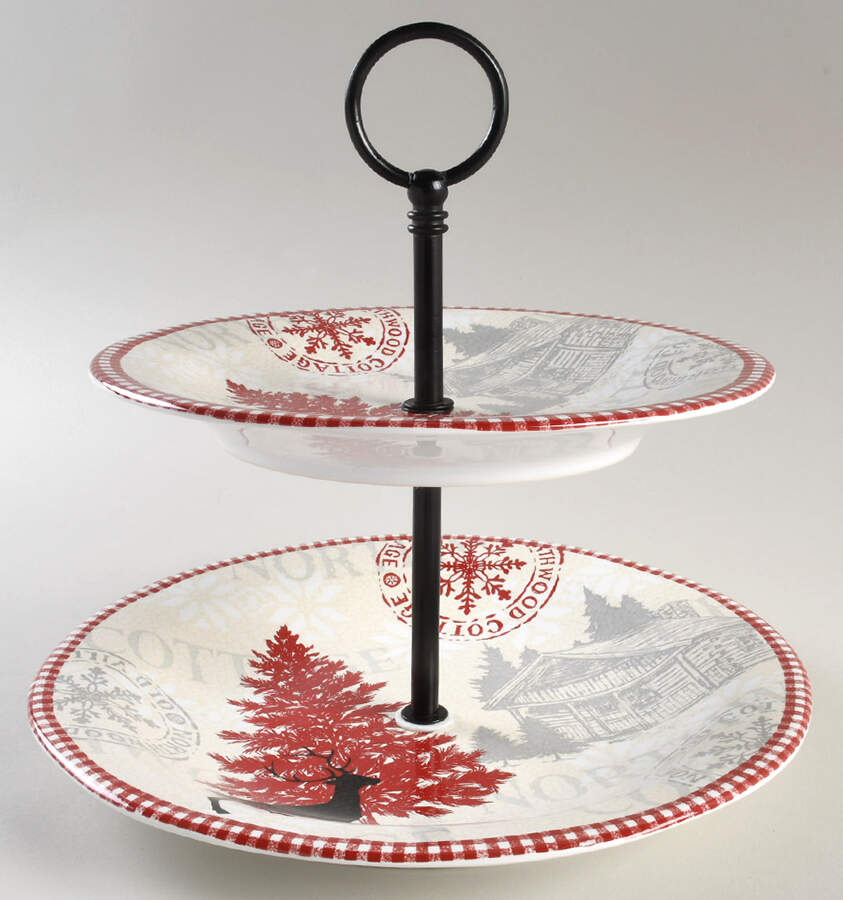 Northwood Cottage 2 Tiered Serving Tray (Dinner & Salad Plate) by 222 Fifth (PTS)-1