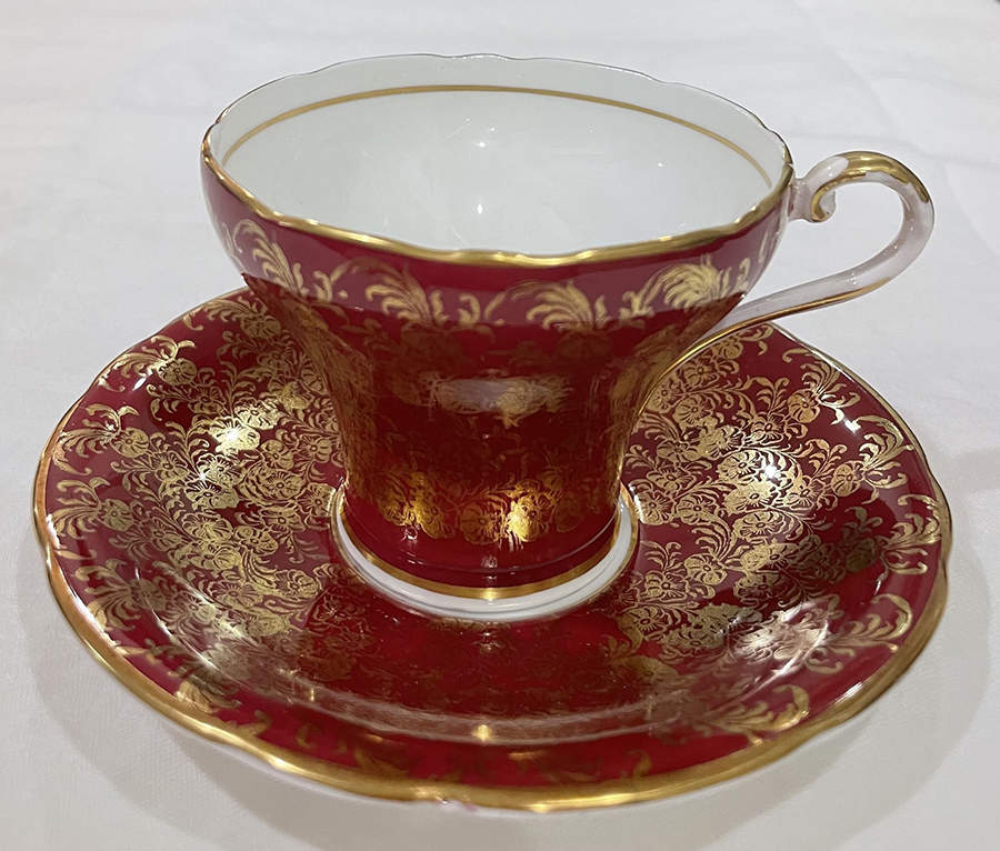 C869 Red Flat Cup & Saucer Set by John  Aynsley & Sons-1