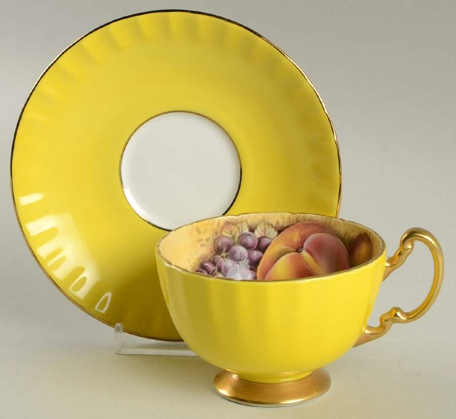 1034 Yellow Footed Cup & Saucer Set by John  Aynsley & Sons-1