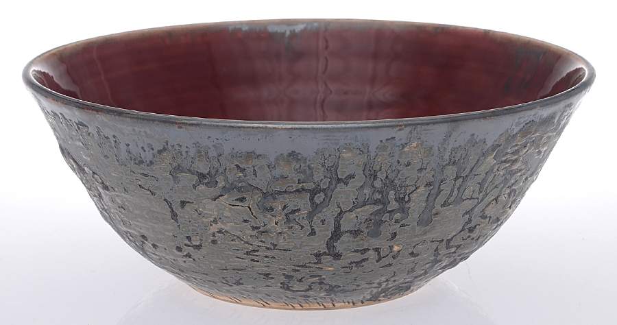 Classic Carved Crimson (Red) 9" Round Deep Bowl by Alice Goldsmith Ceramics-1