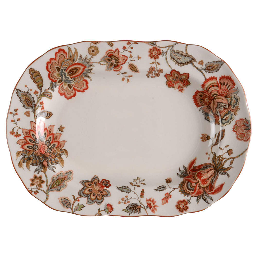 Winter Floral Red 14" Oval Serving Platter by 222 Fifth (PTS)-1