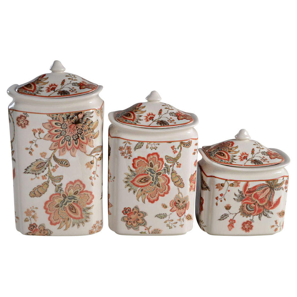 Winter Floral Red (3 Piece) Canister Set (Box Set) by 222 Fifth (PTS)-1