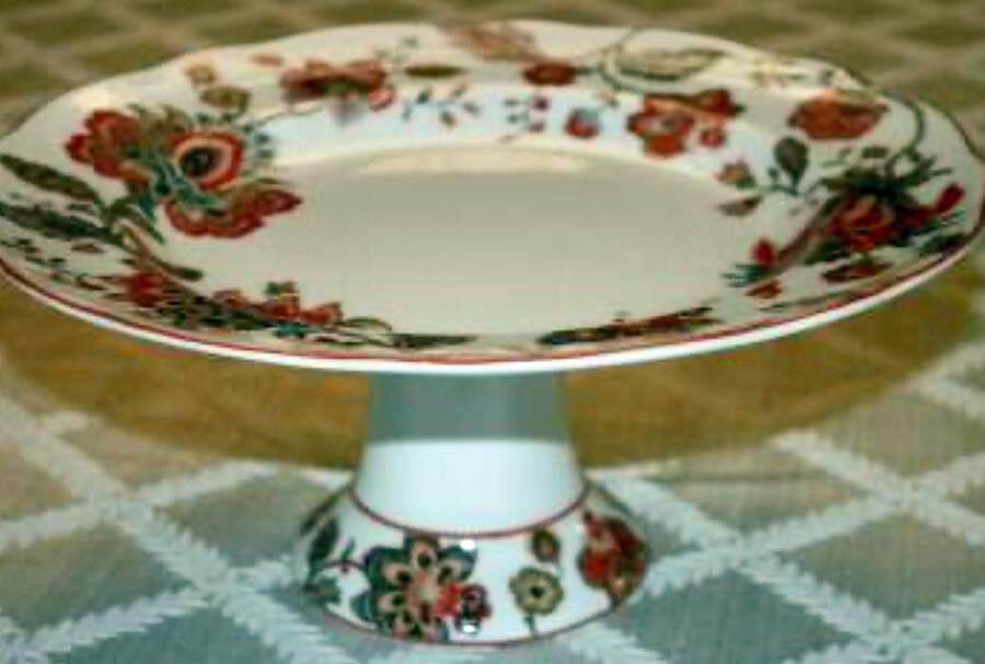 Winter Floral Red Footed Cake Plate by 222 Fifth (PTS)-1