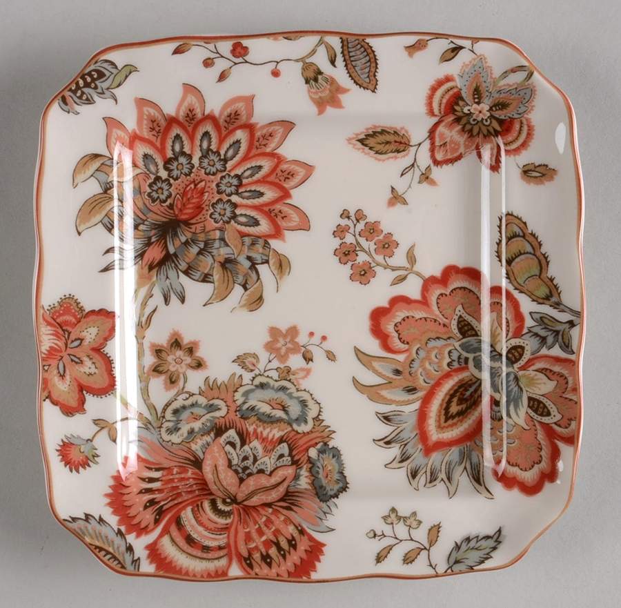 Winter Floral Red Square Appetizer Plate by 222 Fifth (PTS)-1