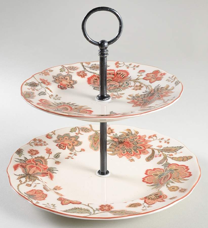Winter Floral Red 2 Tiered Serving Tray (Dinner & Salad Plate) by 222 Fifth (PTS)-1