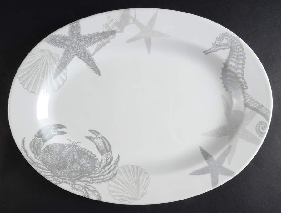 Coastal Life Silver (Gray) 14" Oval Serving Platter by 222 Fifth (PTS)-1