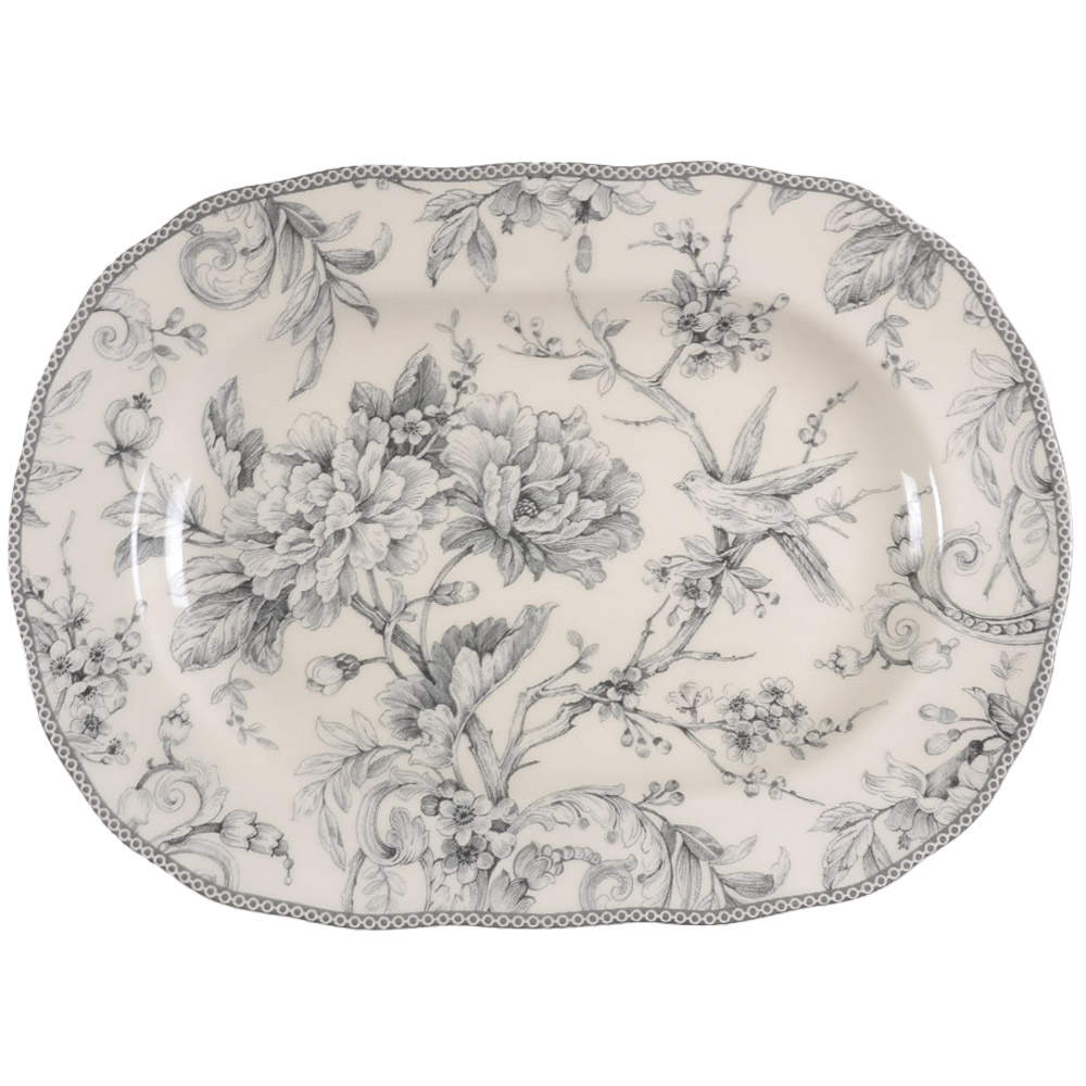 Adelaide Grey and White 14" Oval Serving Platter by 222 Fifth (PTS)-1
