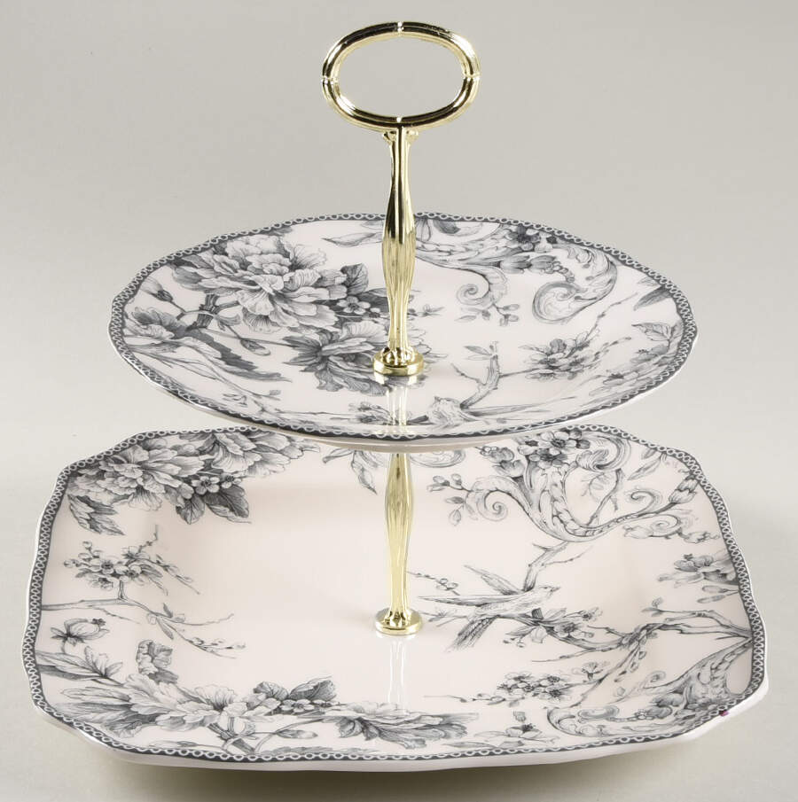Adelaide Grey and White 6 5/8"-10"  2 Tiered Serving Tray (Dp, Sp) HC by 222 Fifth (PTS)-1