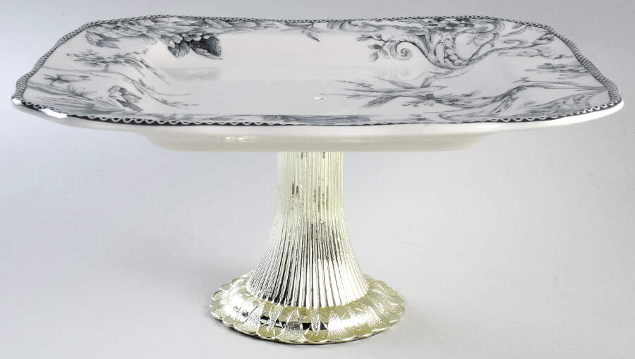 Adelaide Grey and White Cake Stand with 4"-5" Metal Pedestal  Hc by 222 Fifth (PTS)-1