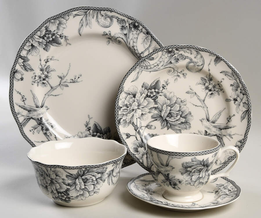 Adelaide Grey and White 5 Piece Place Setting by 222 Fifth (PTS)-1