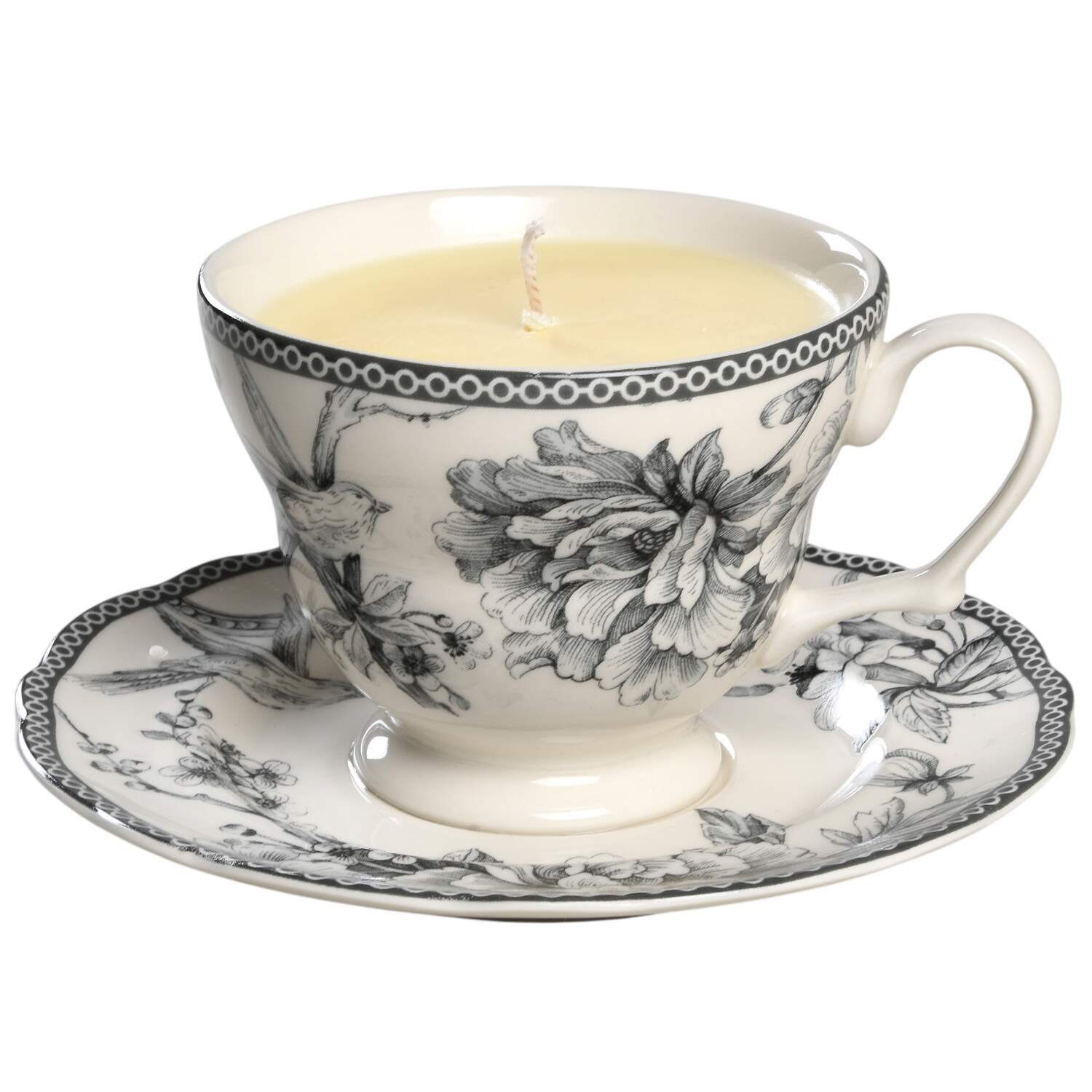 Adelaide Grey and White Scented Cup & Saucer Candle-Coffee  HC by 222 Fifth (PTS)-1