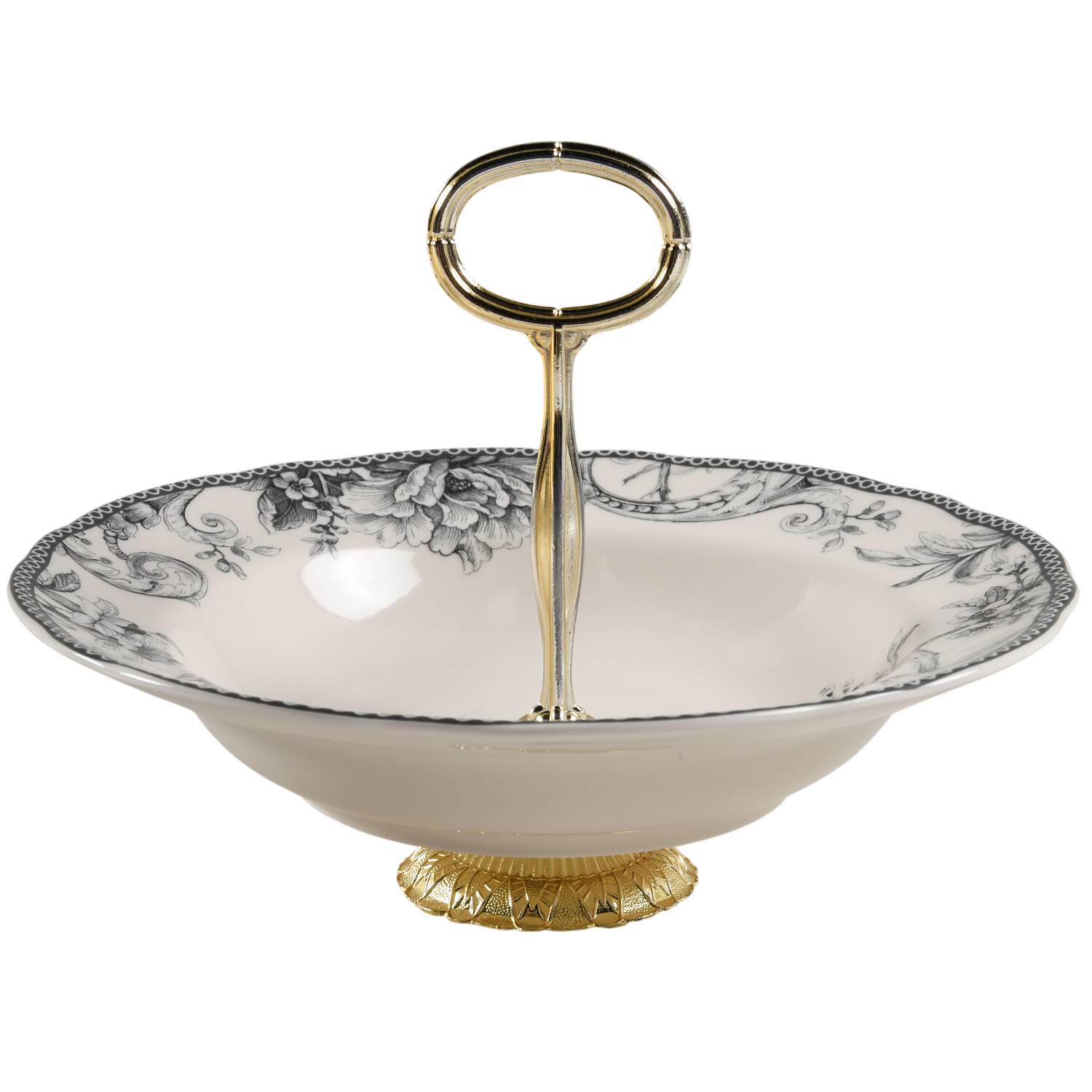 Adelaide Grey and White 6"-7" Handled Footed Nut Dish HC by 222 Fifth (PTS)-1
