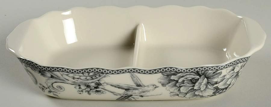 Adelaide Grey and White 11" Oval Divided Vegetable Bowl by 222 Fifth (PTS)-1