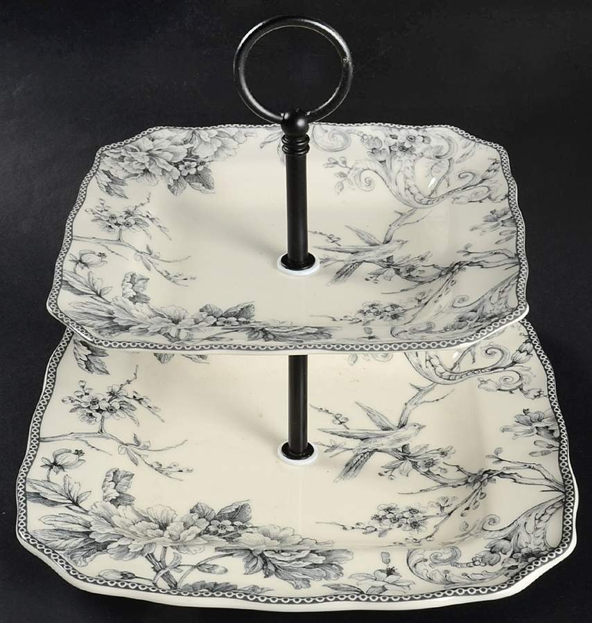 Adelaide Grey and White 2 Tiered Serving Tray (Square Dinner&Salad Plate) by 222 Fifth (PTS)-1