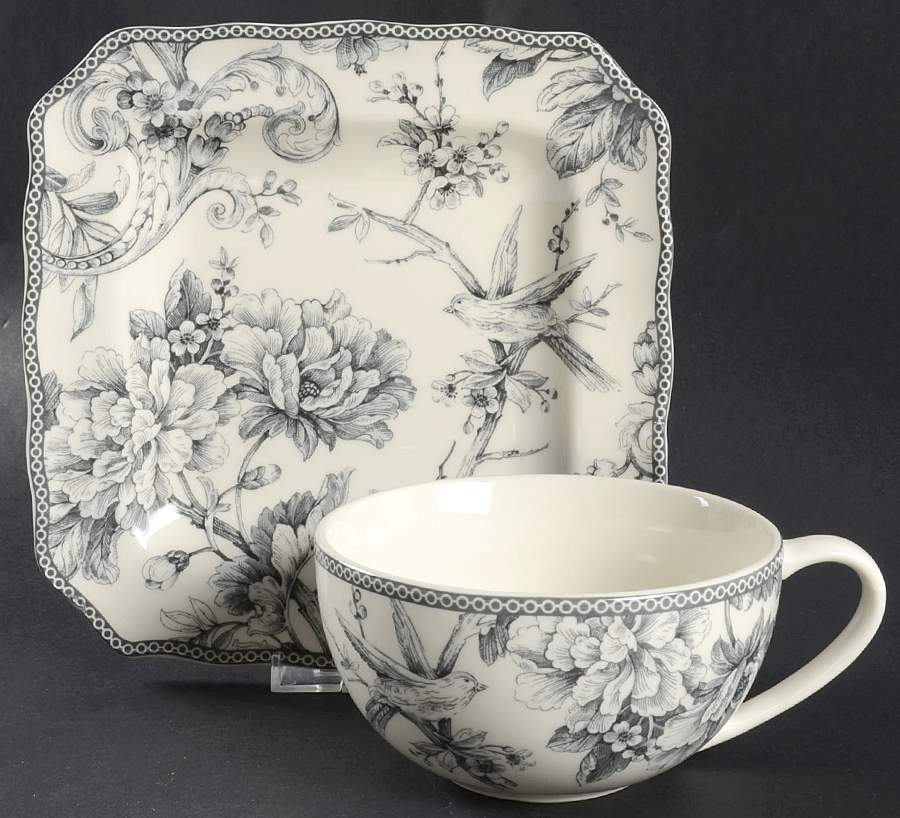 Adelaide Grey and White Soup Mug & Square Plate Set by 222 Fifth (PTS)-1