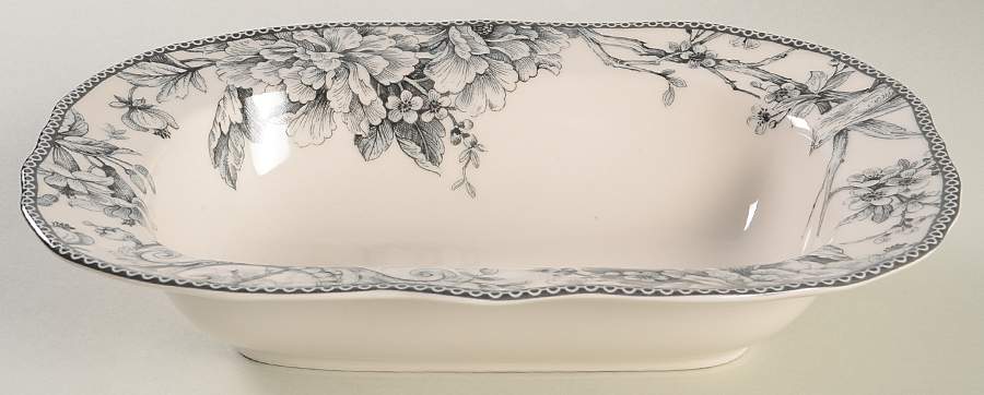 Adelaide Grey and White 11" Oval Vegetable Bowl by 222 Fifth (PTS)-1