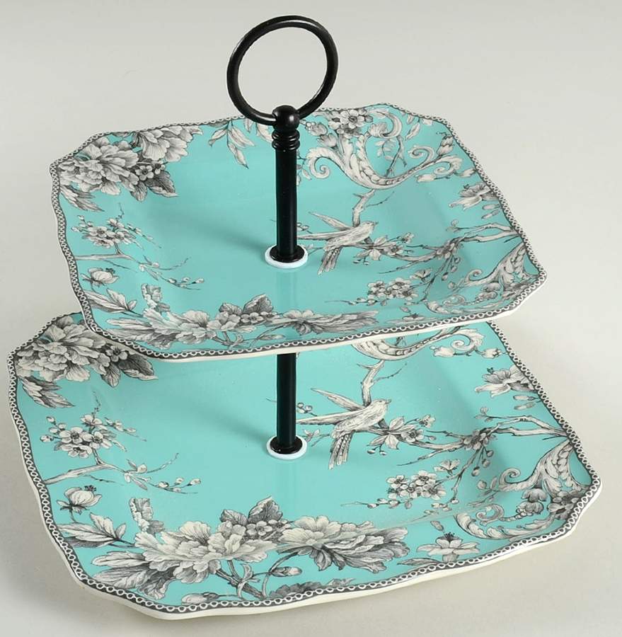 Adelaide Turquoise 2 Tiered Serving Tray (Square Dinner&Salad Plate) by 222 Fifth (PTS)-1
