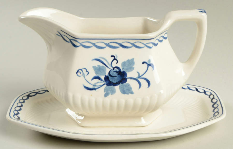 Baltic Blue (Older, Cream) Gravy Boat & Underplate/Relish by Adams China-1