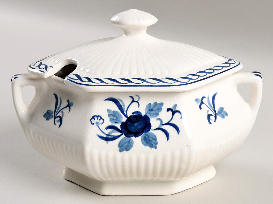 Baltic Blue (Older, Cream) Sauce Boat & Lid by Adams China-1
