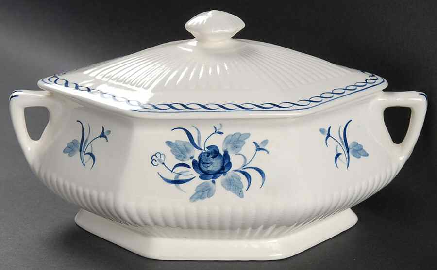 Baltic Blue (Older, Cream) Oval Covered Vegetable by Adams China-1