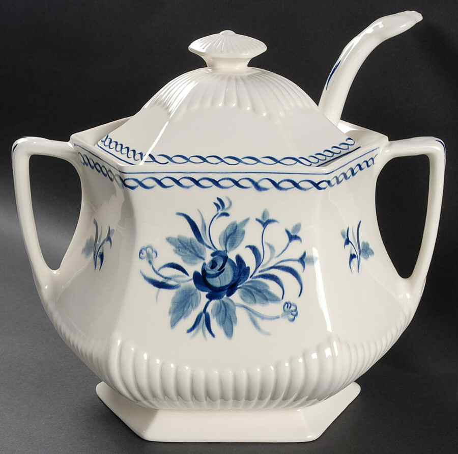 Baltic Blue (Older, Cream) Tureen & Lid w/Ladle by Adams China-1