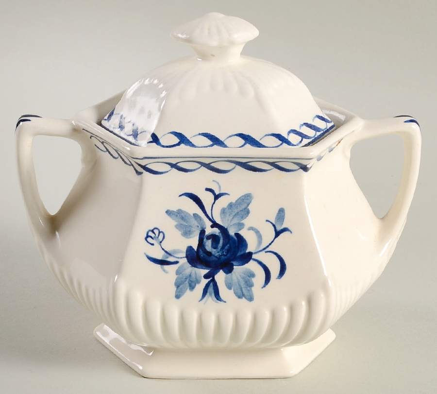Baltic Blue (Older, Cream) Sugar Bowl & Lid by Adams China-1