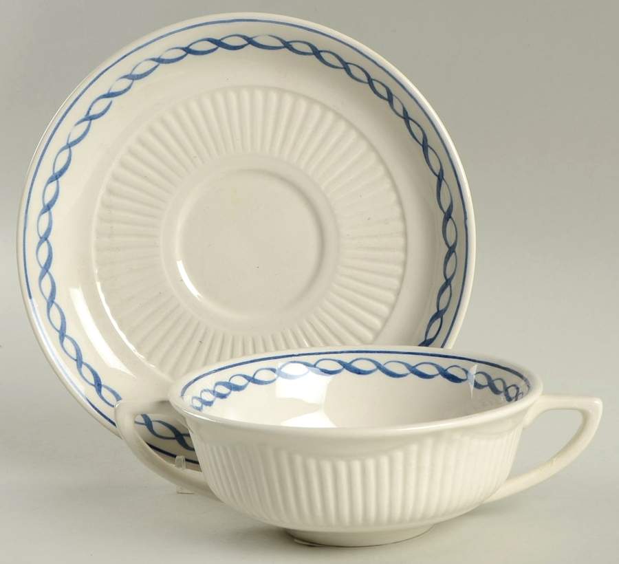 Baltic Blue (Older, Cream) Flat Cream Soup Bowl & Saucer Set by Adams China-1