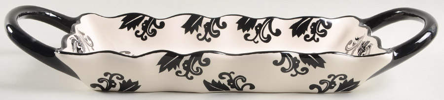 Damask Black 17" Rectangular Handled Tray by 222 Fifth (PTS)-1