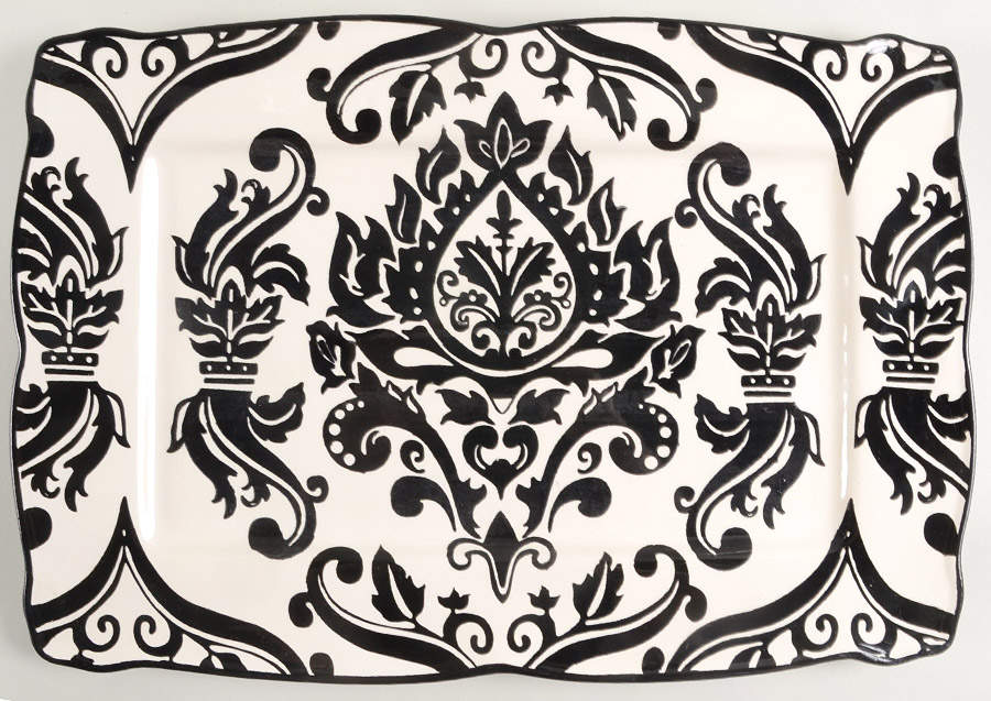 Damask Black 16" Rectangular Serving Platter by 222 Fifth (PTS)-1