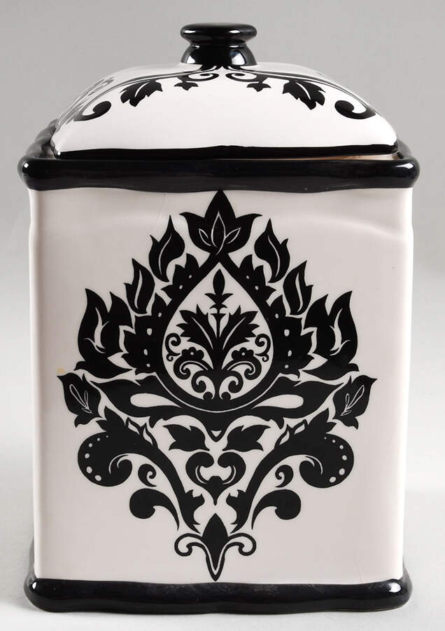Damask Black Large Canister & Lid by 222 Fifth (PTS)-1